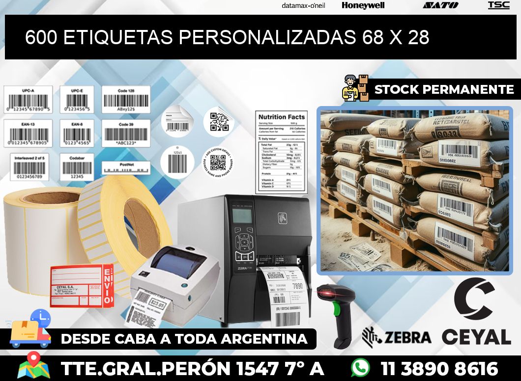600 ETIQUETAS PERSONALIZADAS 68 x 28