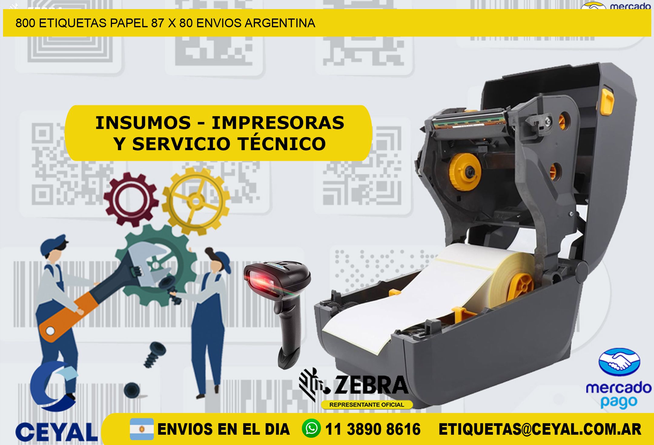 800 ETIQUETAS PAPEL 87 x 80 ENVIOS ARGENTINA