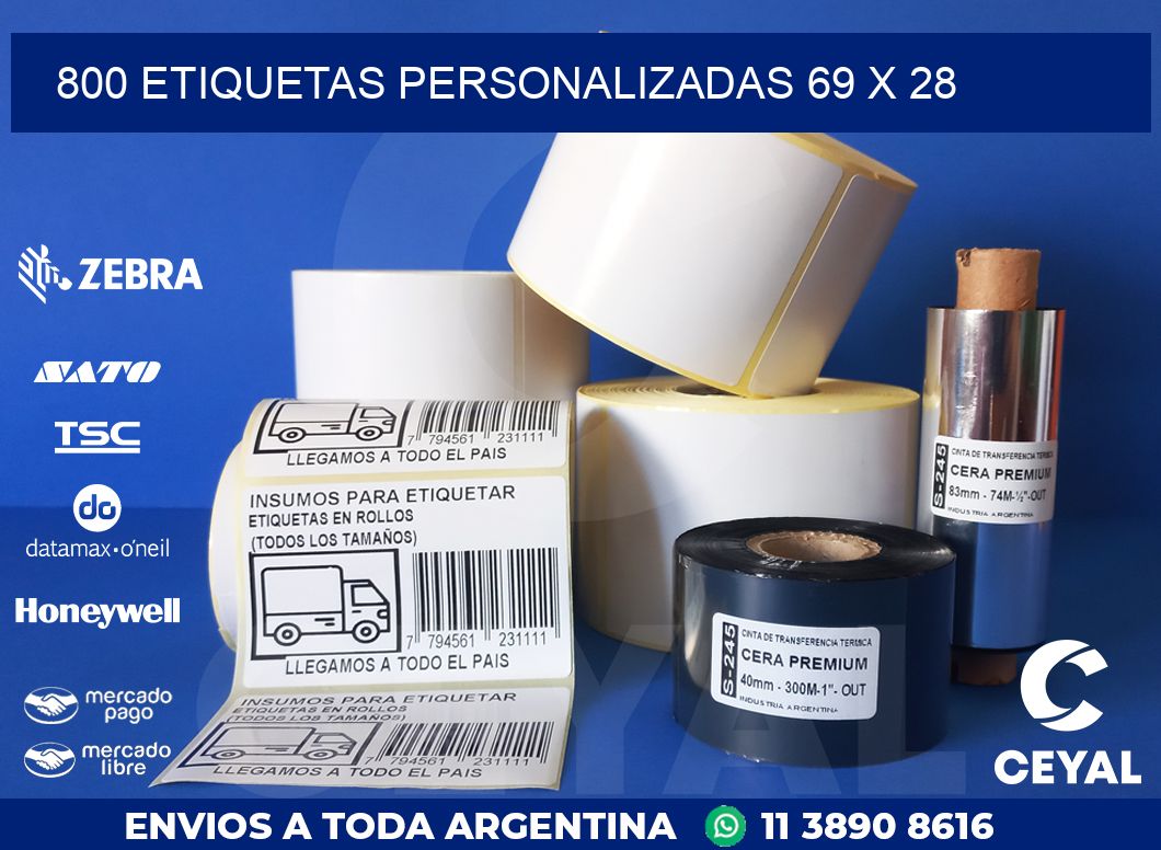 800 ETIQUETAS PERSONALIZADAS 69 x 28