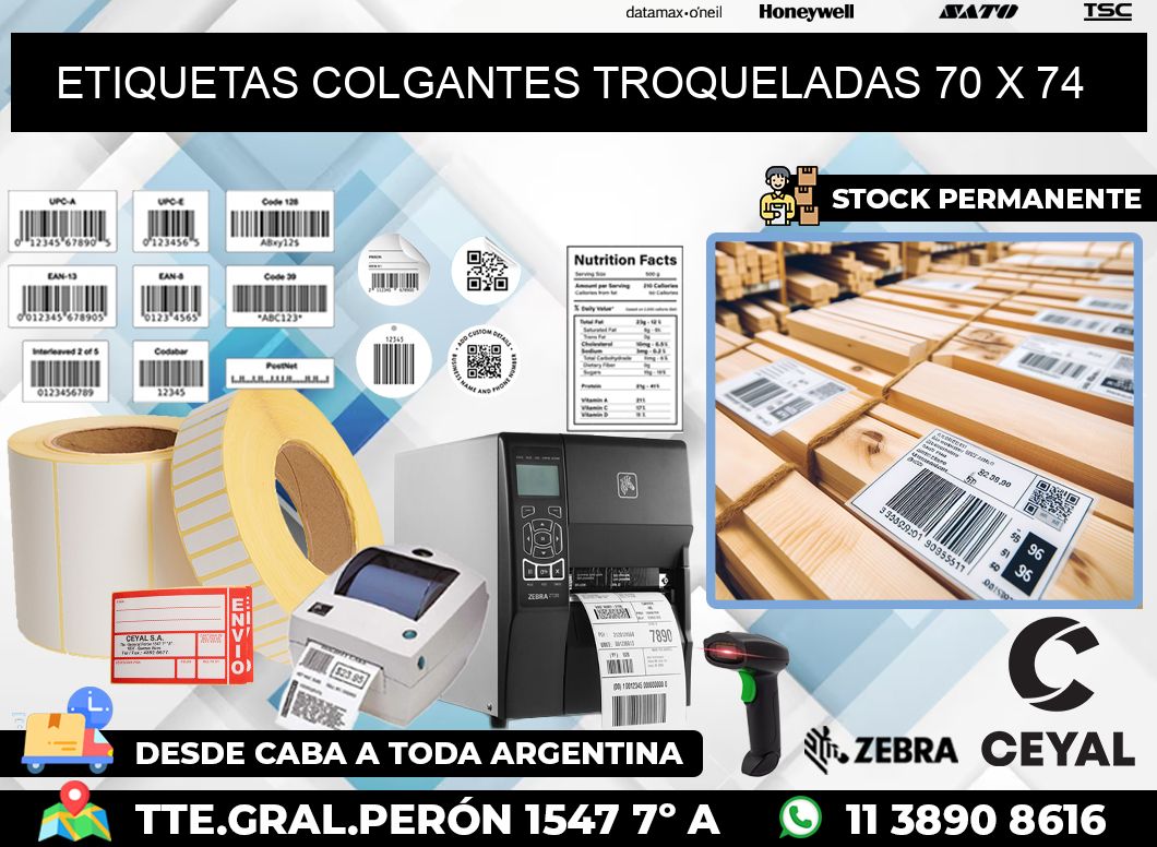 ETIQUETAS COLGANTES TROQUELADAS 70 x 74
