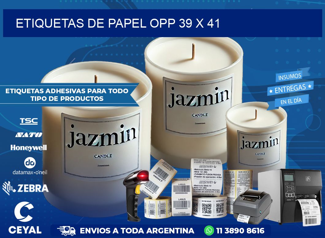 ETIQUETAS DE PAPEL OPP 39 x 41