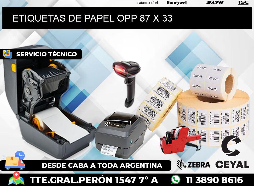 ETIQUETAS DE PAPEL OPP 87 x 33