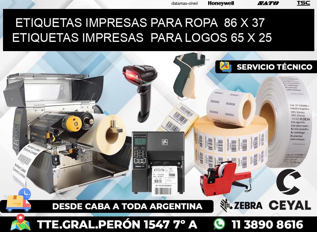 ETIQUETAS IMPRESAS PARA ROPA 86 x 37 ETIQUETAS IMPRESAS PARA LOGOS 65 x 25