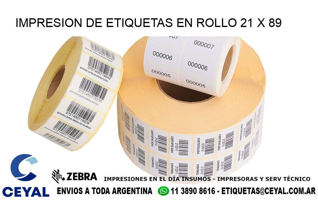 IMPRESION DE ETIQUETAS EN ROLLO 21 x 89