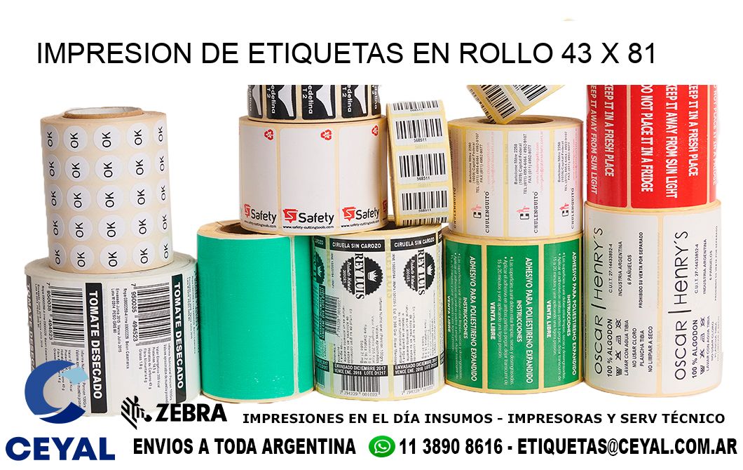 IMPRESION DE ETIQUETAS EN ROLLO 43 x 81