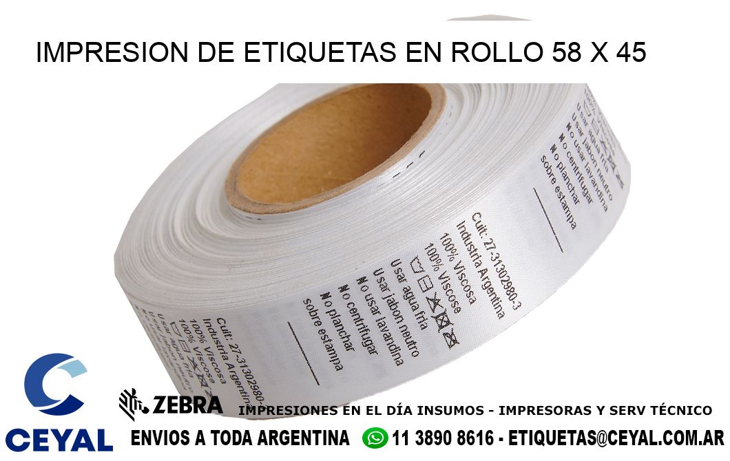 IMPRESION DE ETIQUETAS EN ROLLO 58 x 45