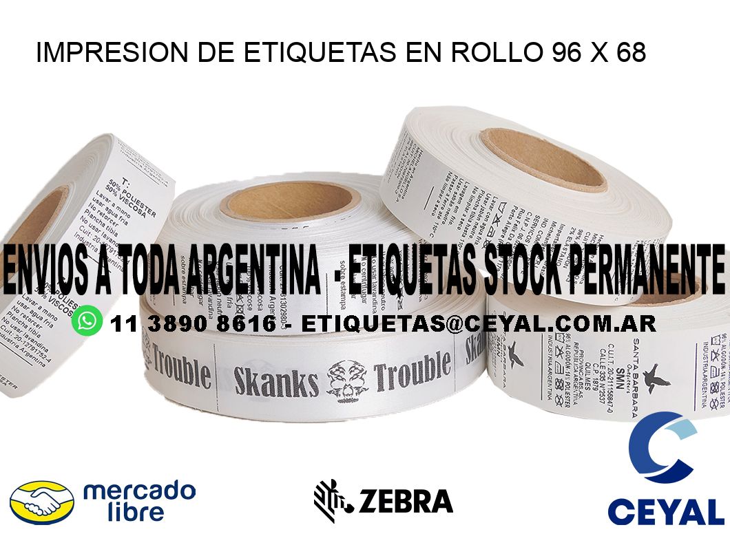 IMPRESION DE ETIQUETAS EN ROLLO 96 x 68
