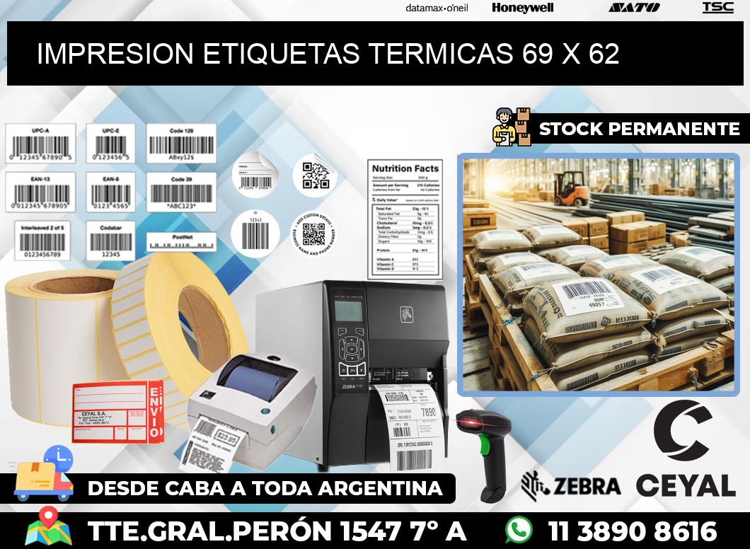 IMPRESION ETIQUETAS TERMICAS 69 x 62