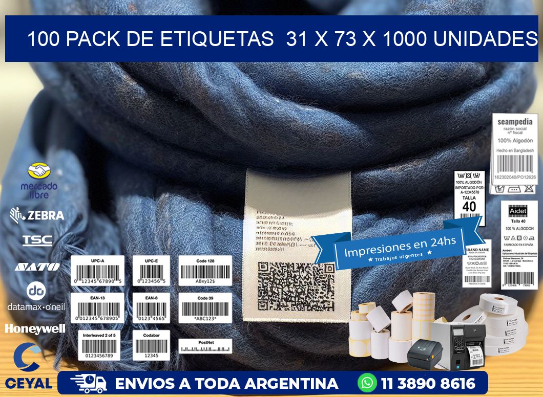 100 PACK DE ETIQUETAS 31 x 73 X 1000 UNIDADES