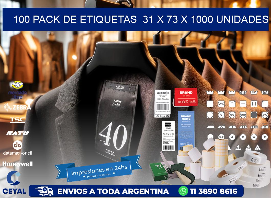 100 PACK DE ETIQUETAS 31 x 73 X 1000 UNIDADES