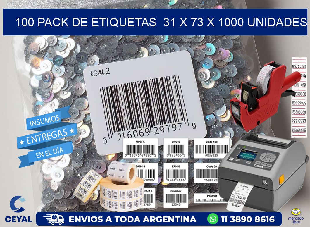 100 PACK DE ETIQUETAS 31 x 73 X 1000 UNIDADES