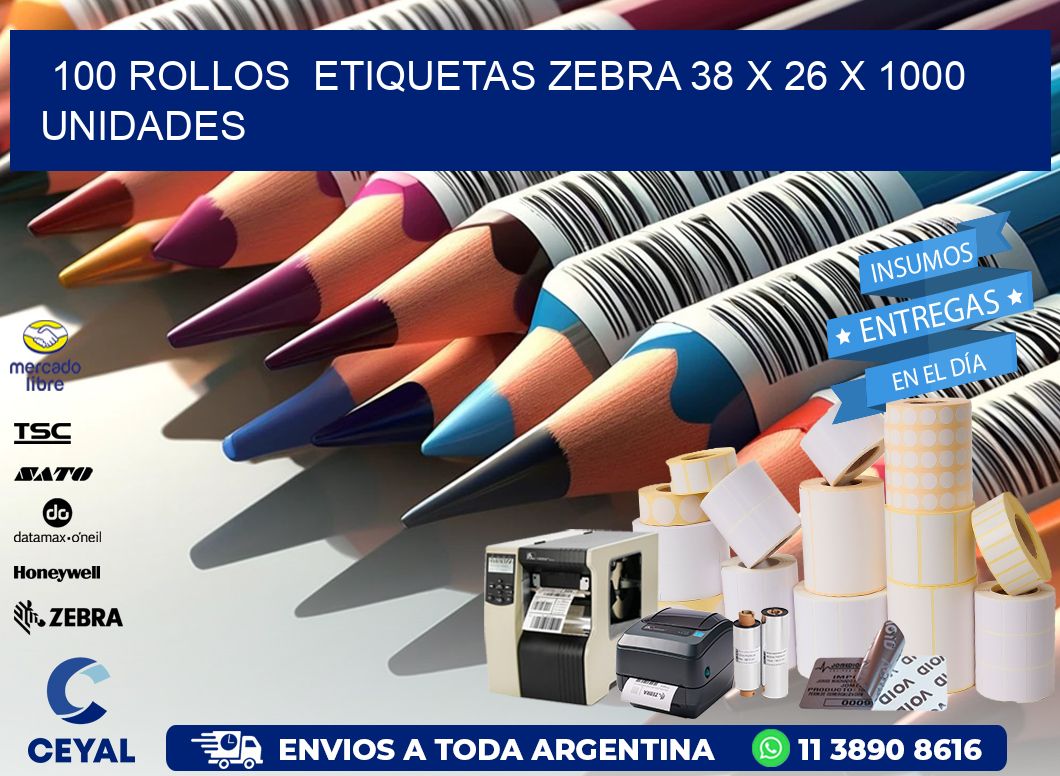 100 ROLLOS ETIQUETAS ZEBRA 38 x 26 X 1000 UNIDADES