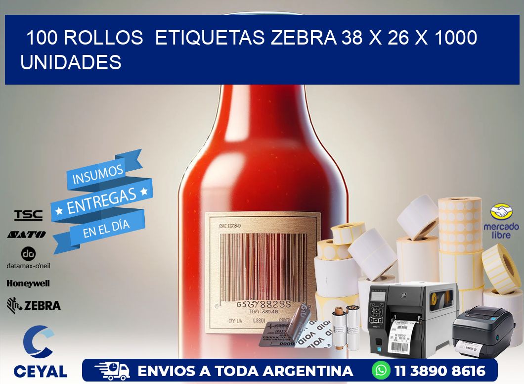 100 ROLLOS ETIQUETAS ZEBRA 38 x 26 X 1000 UNIDADES