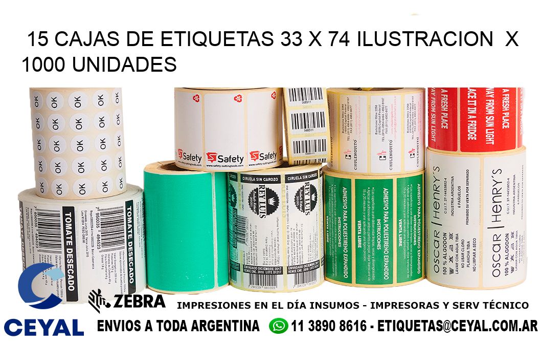 15 CAJAS DE ETIQUETAS 33 x 74 ILUSTRACION X 1000 UNIDADES