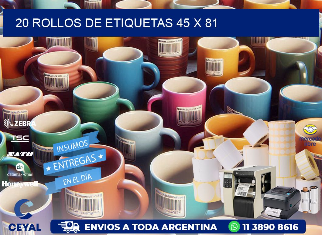 20 ROLLOS DE ETIQUETAS 45 x 81