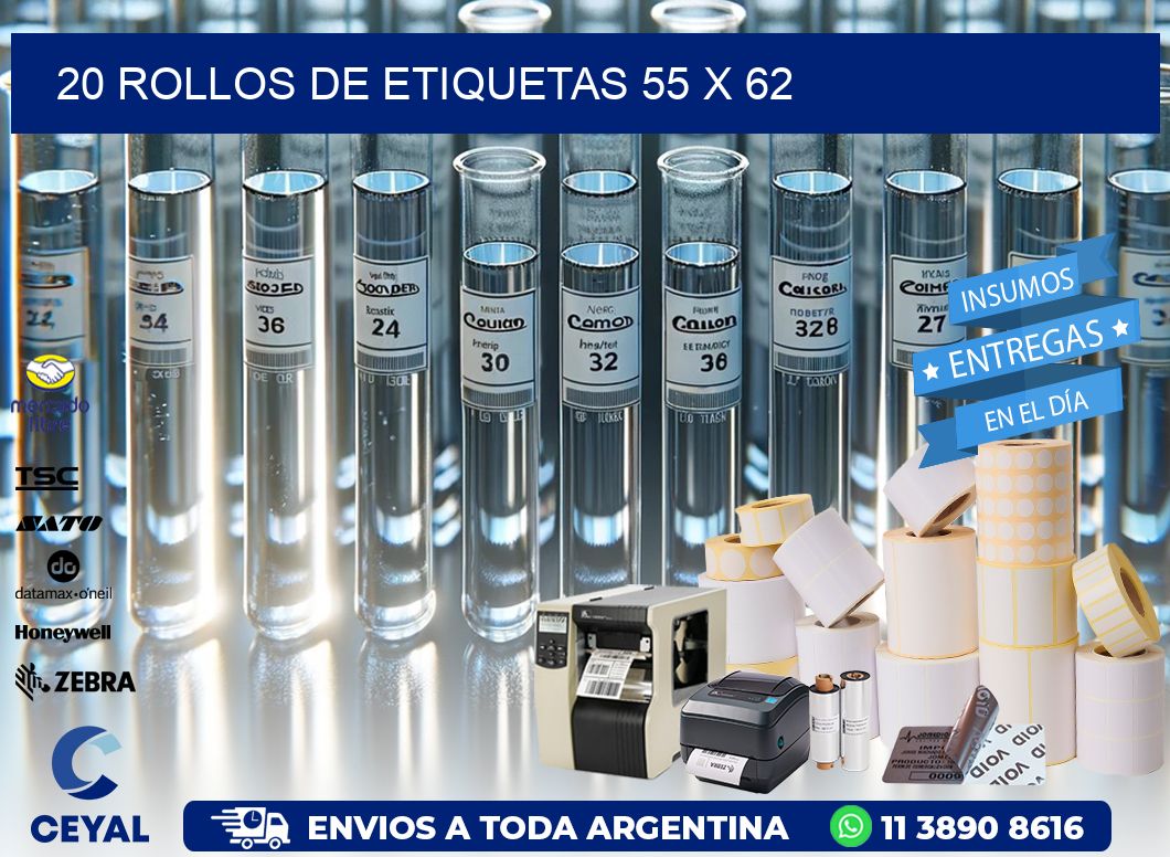 20 ROLLOS DE ETIQUETAS 55 x 62