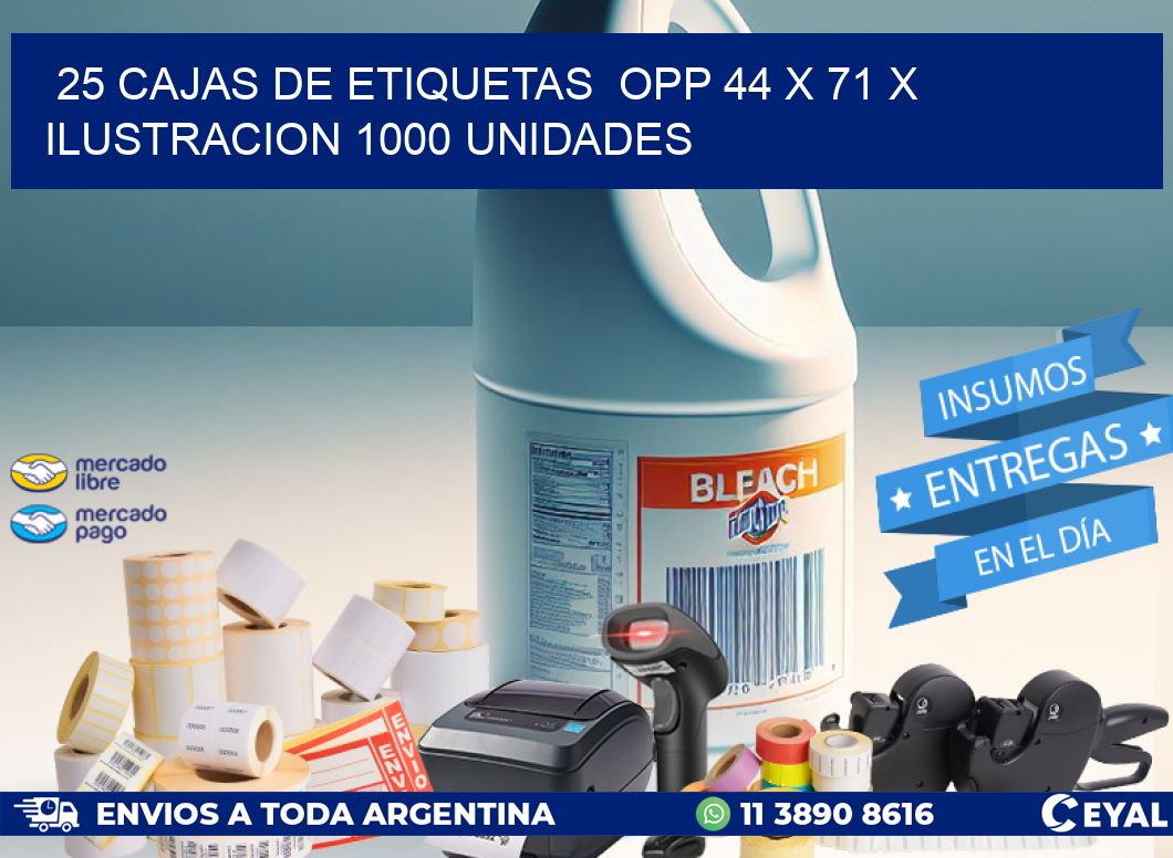 25 CAJAS DE ETIQUETAS OPP 44 x 71 X ILUSTRACION 1000 UNIDADES