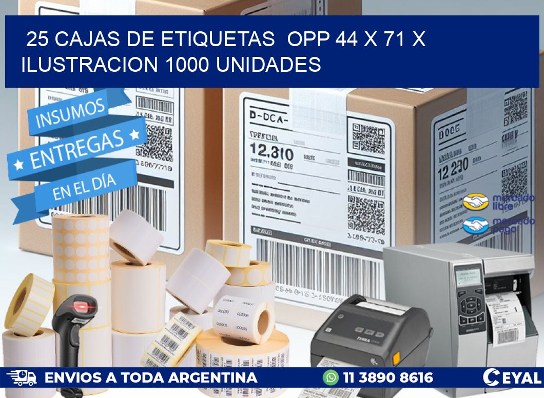 25 CAJAS DE ETIQUETAS OPP 44 x 71 X ILUSTRACION 1000 UNIDADES