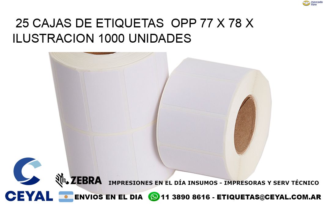 25 CAJAS DE ETIQUETAS OPP 77 x 78 X ILUSTRACION 1000 UNIDADES