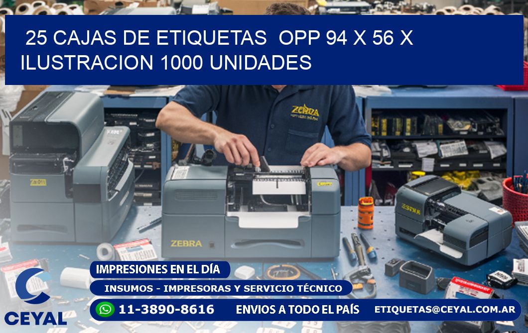 25 CAJAS DE ETIQUETAS OPP 94 x 56 X ILUSTRACION 1000 UNIDADES