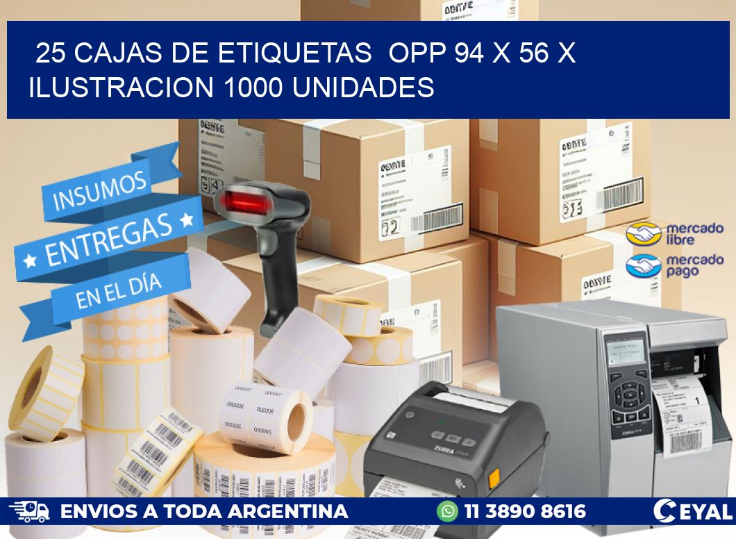 25 CAJAS DE ETIQUETAS OPP 94 x 56 X ILUSTRACION 1000 UNIDADES