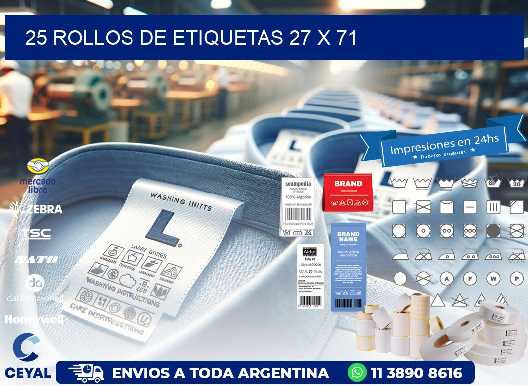 25 ROLLOS DE ETIQUETAS 27 x 71