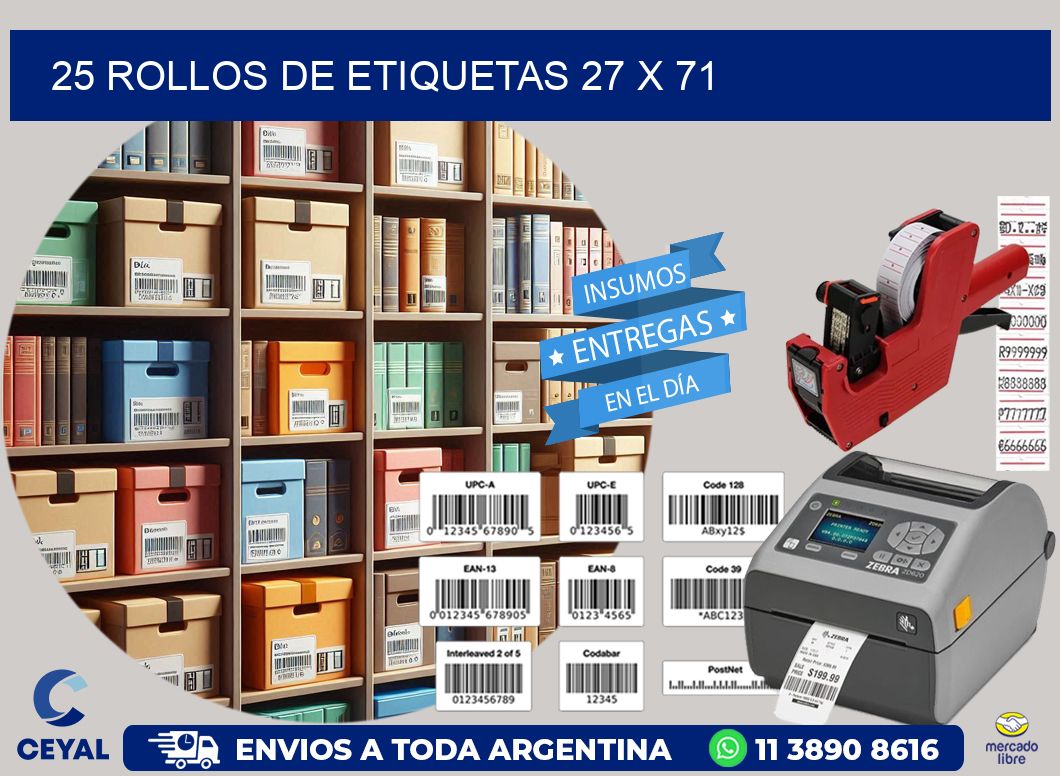 25 ROLLOS DE ETIQUETAS 27 x 71