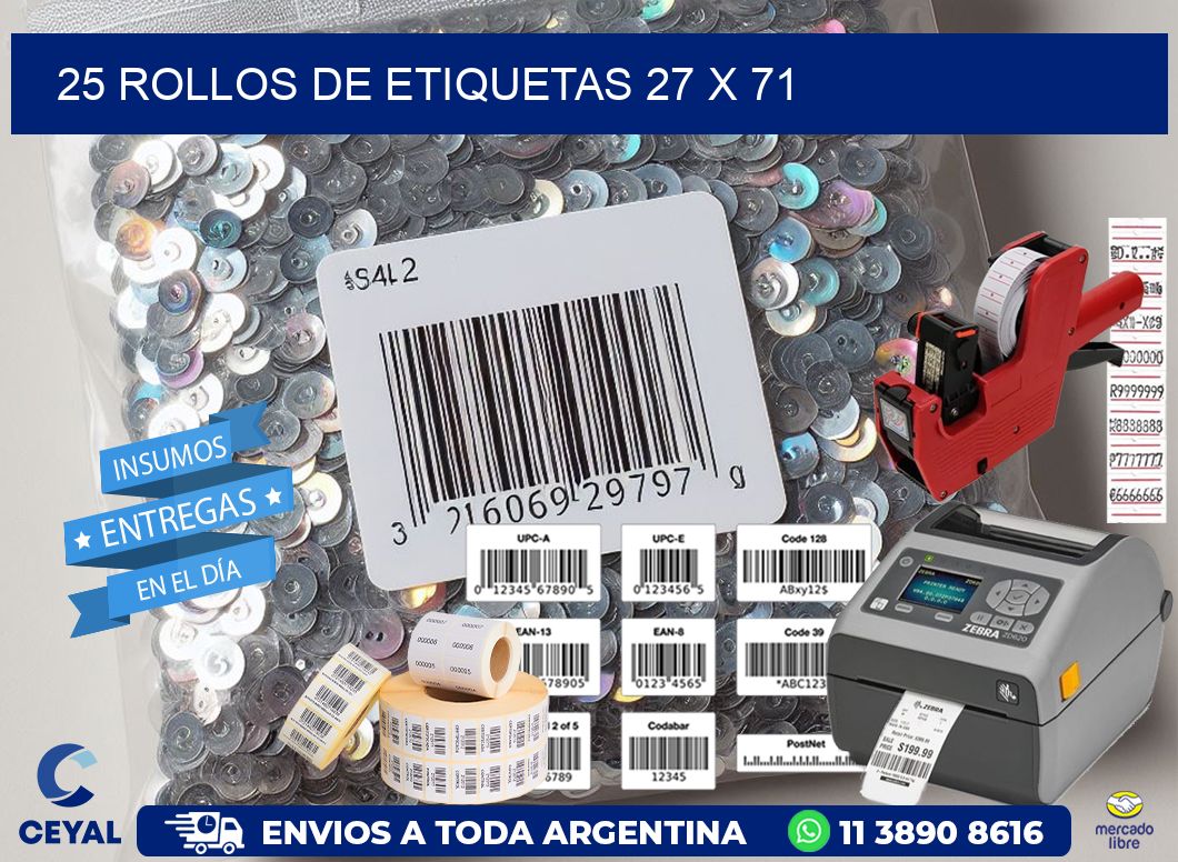 25 ROLLOS DE ETIQUETAS 27 x 71