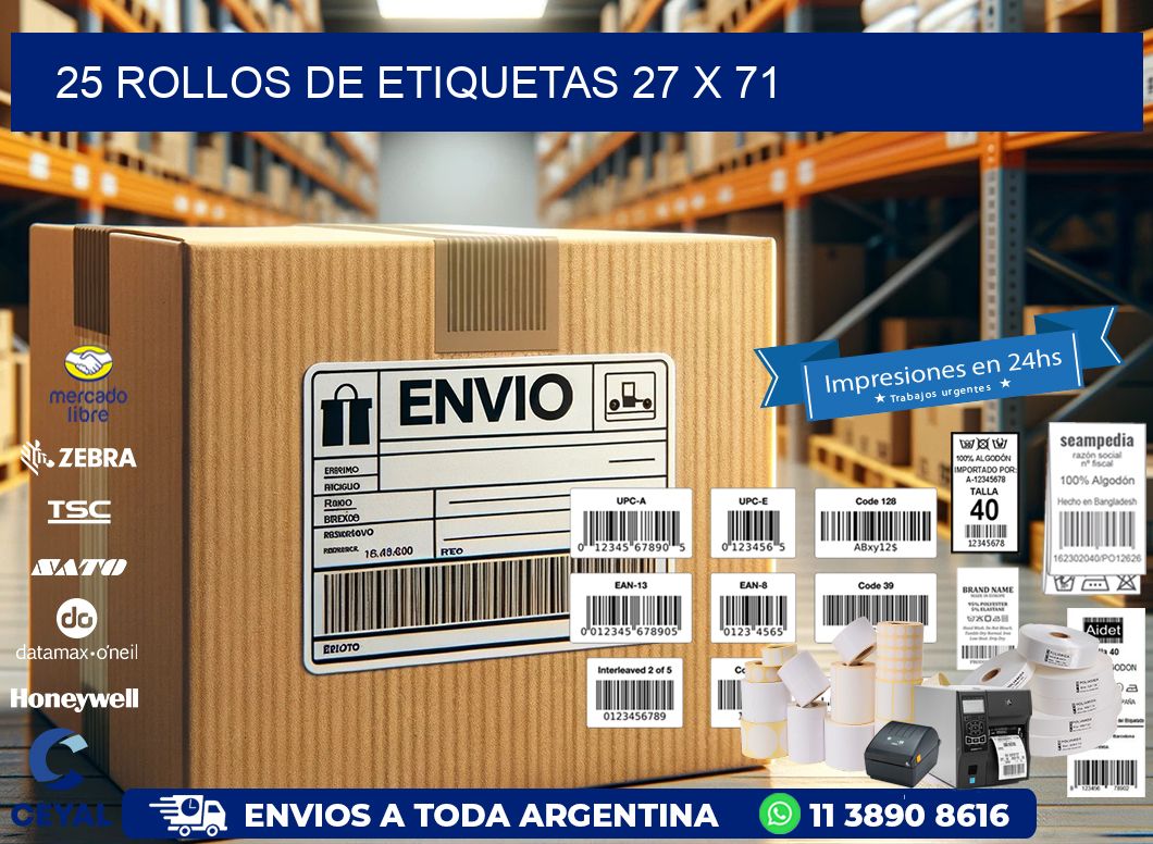 25 ROLLOS DE ETIQUETAS 27 x 71