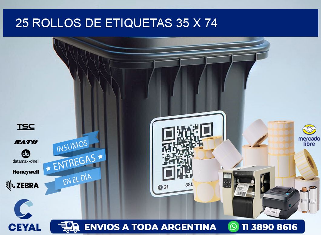 25 ROLLOS DE ETIQUETAS 35 x 74