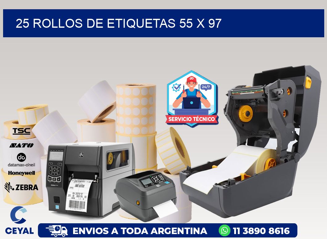 25 ROLLOS DE ETIQUETAS 55 x 97
