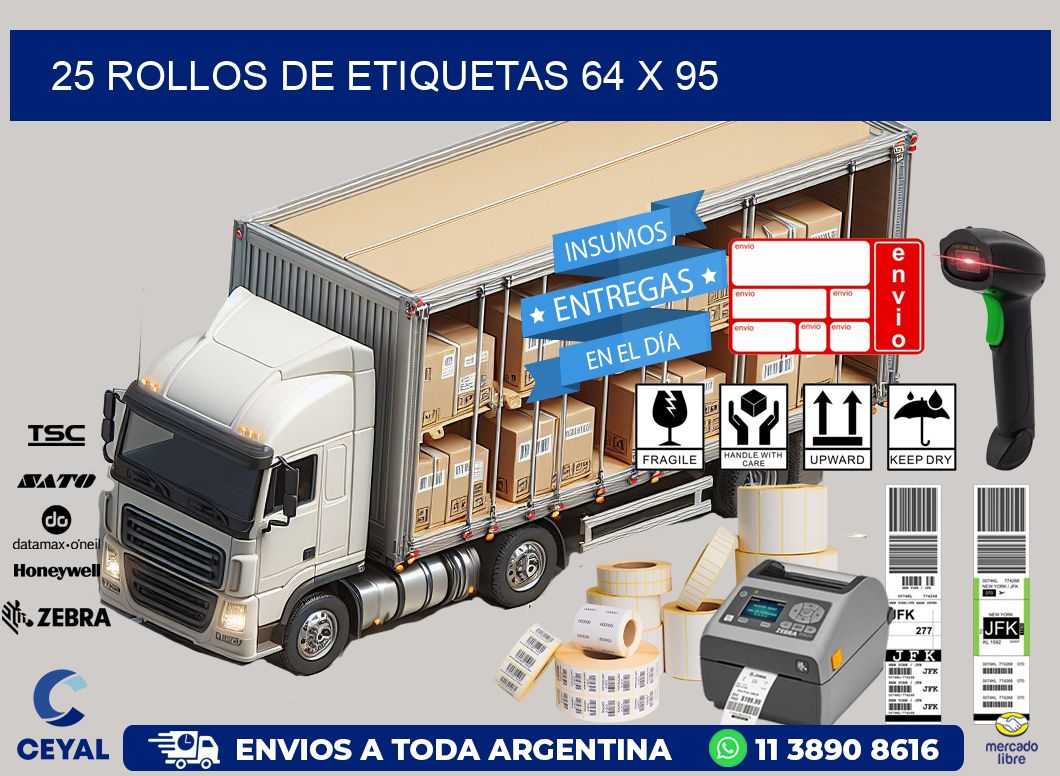 25 ROLLOS DE ETIQUETAS 64 x 95