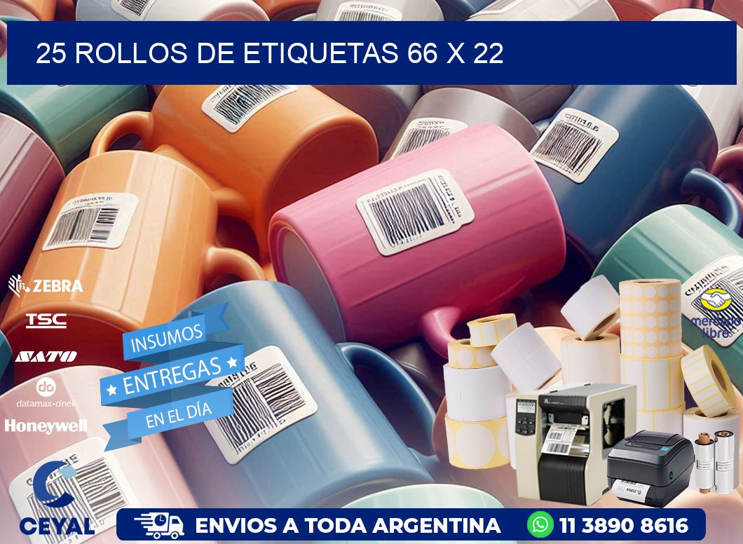 25 ROLLOS DE ETIQUETAS 66 x 22