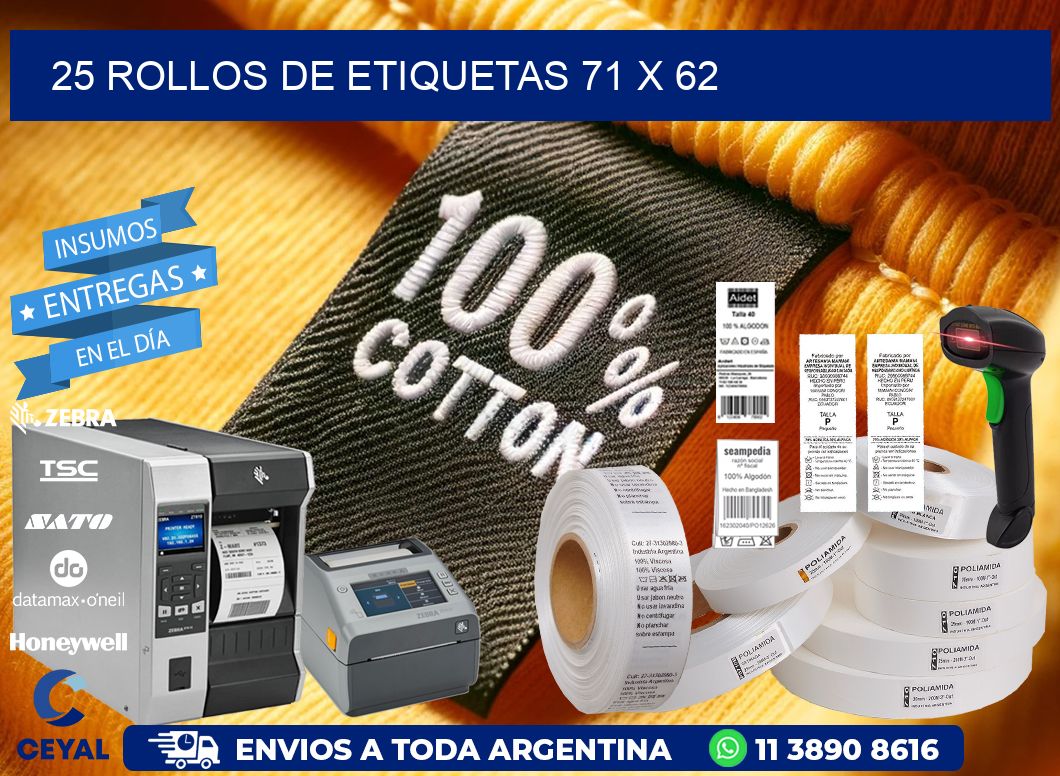25 ROLLOS DE ETIQUETAS 71 x 62