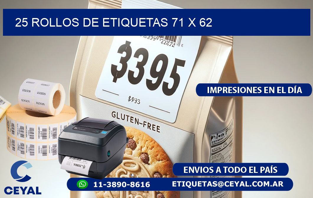 25 ROLLOS DE ETIQUETAS 71 x 62