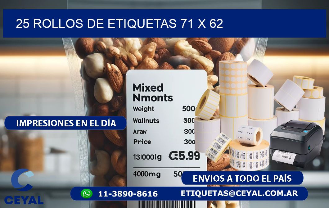 25 ROLLOS DE ETIQUETAS 71 x 62