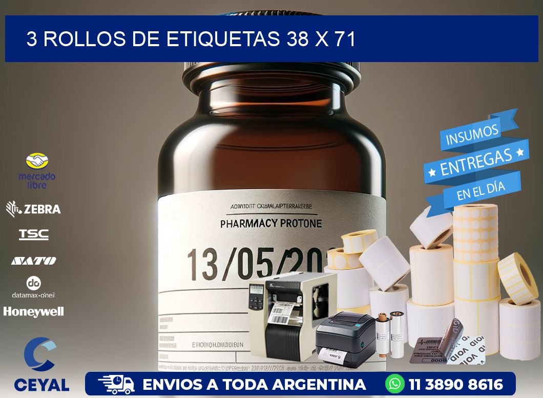 3 ROLLOS DE ETIQUETAS 38 x 71