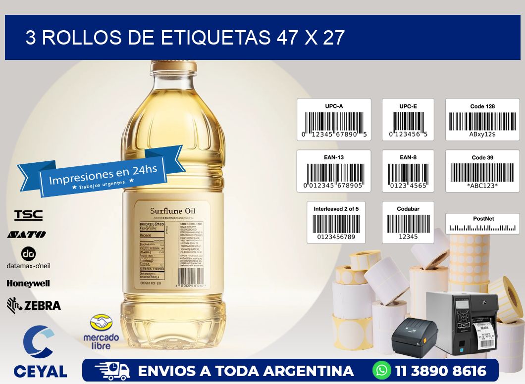 3 ROLLOS DE ETIQUETAS 47 x 27