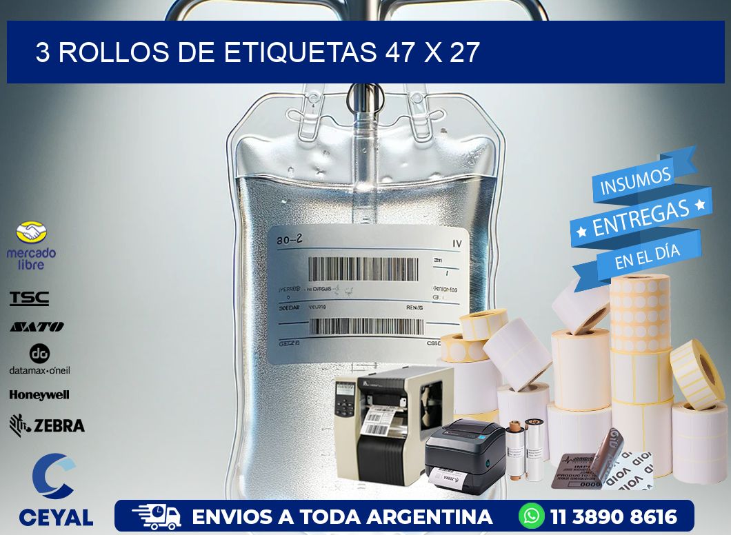 3 ROLLOS DE ETIQUETAS 47 x 27