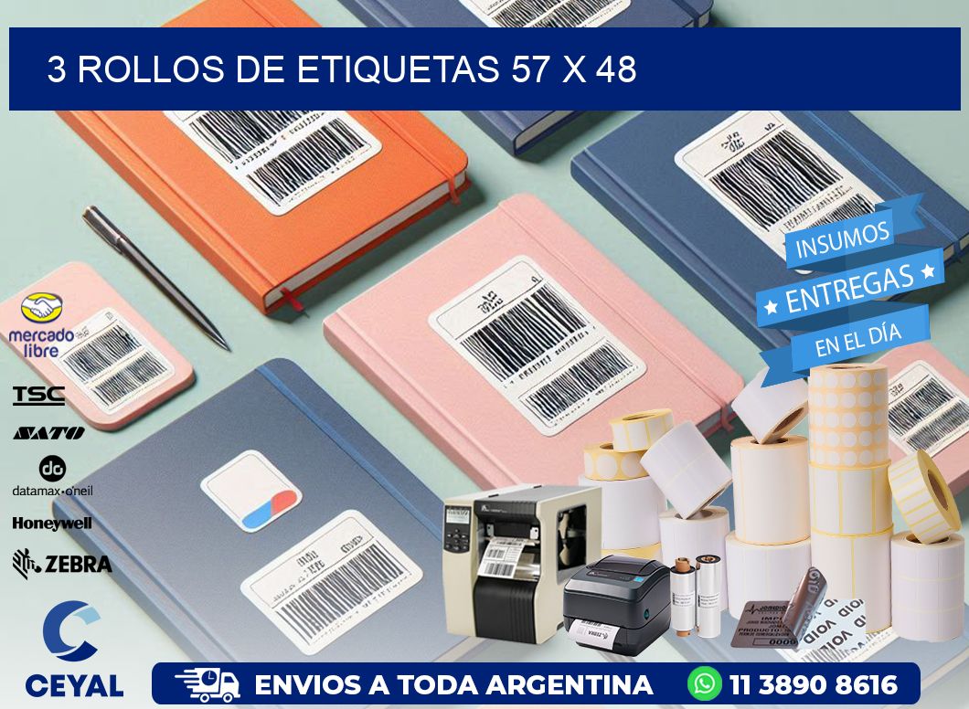 3 ROLLOS DE ETIQUETAS 57 x 48