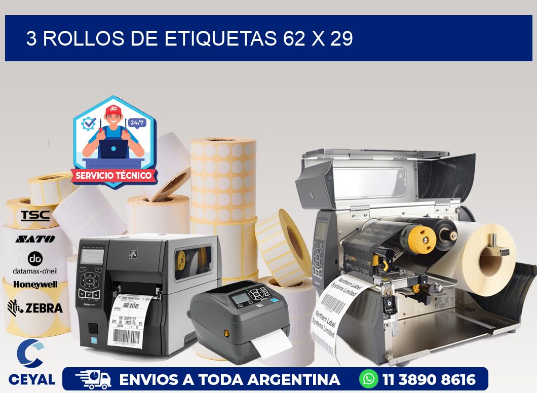 3 ROLLOS DE ETIQUETAS 62 x 29