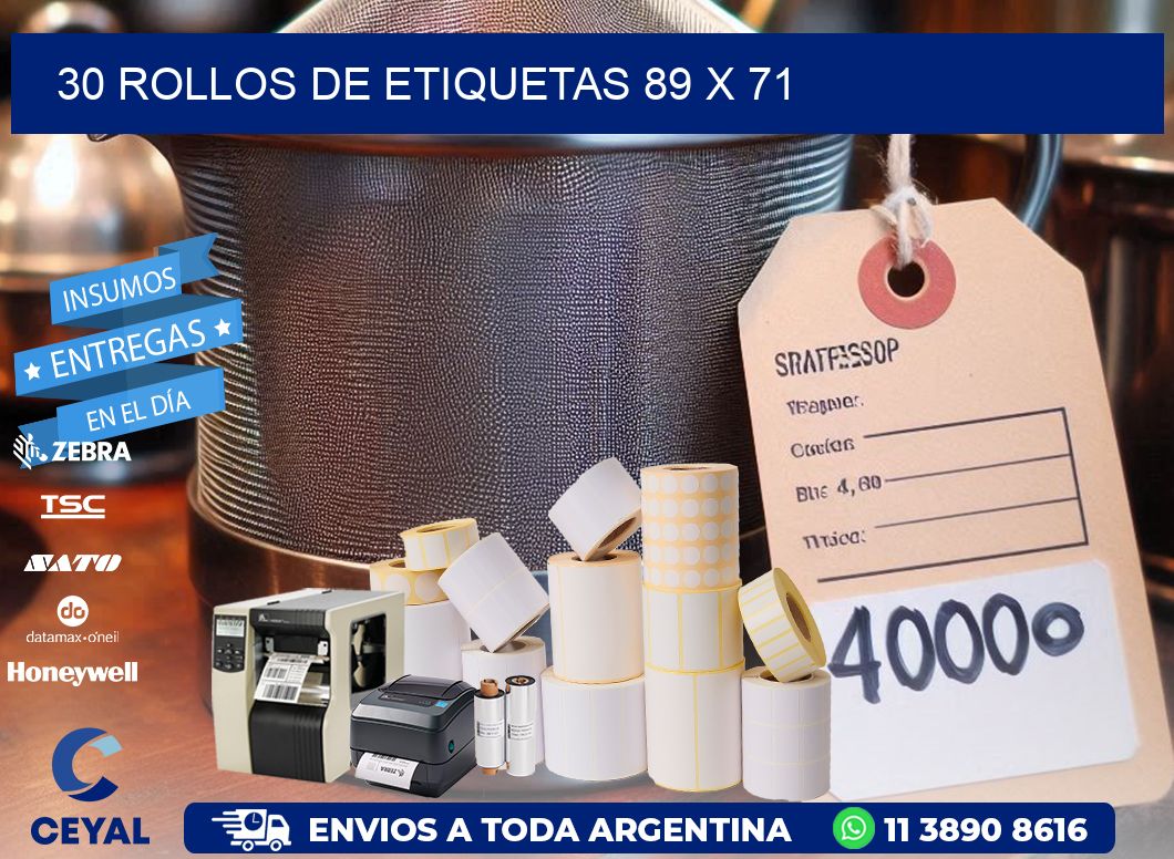 30 ROLLOS DE ETIQUETAS 89 x 71