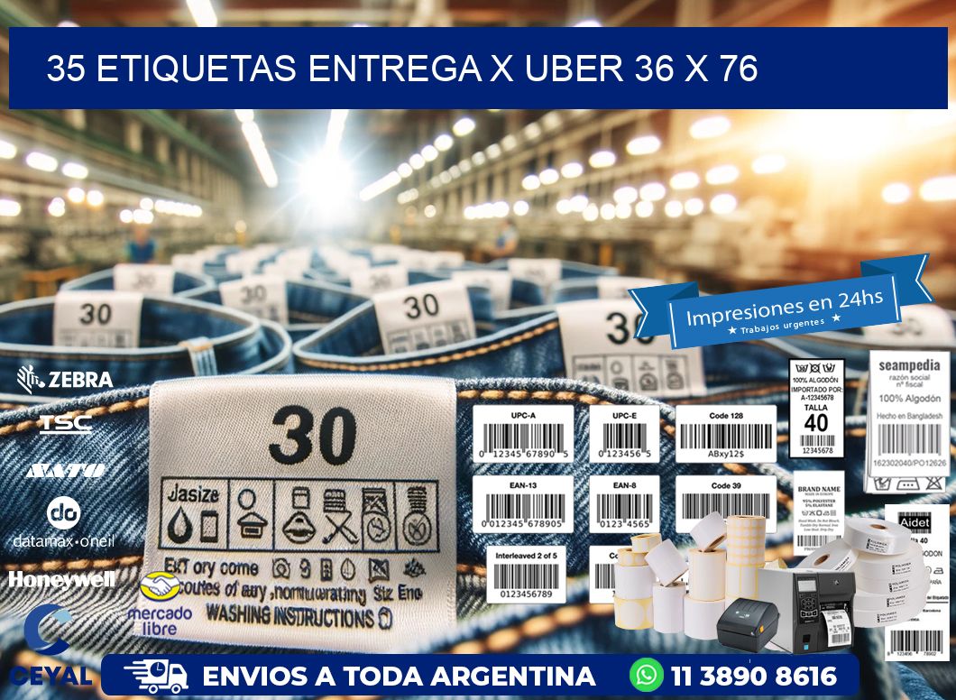 35 ETIQUETAS ENTREGA X UBER 36 x 76