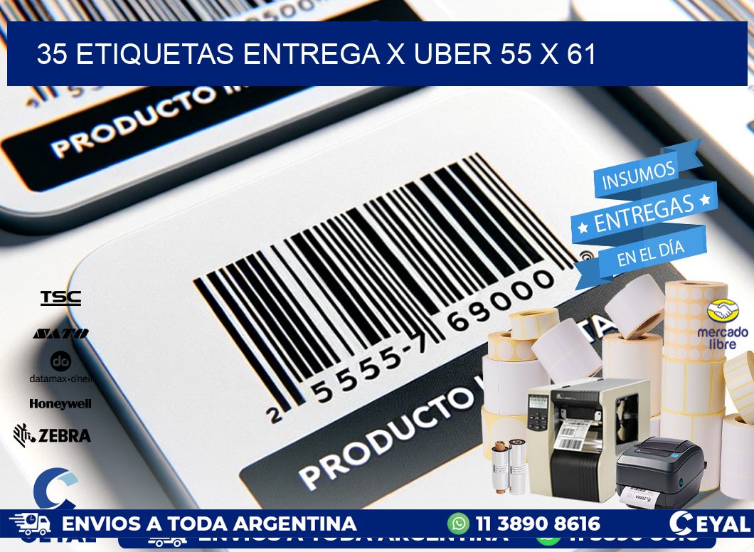 35 ETIQUETAS ENTREGA X UBER 55 x 61