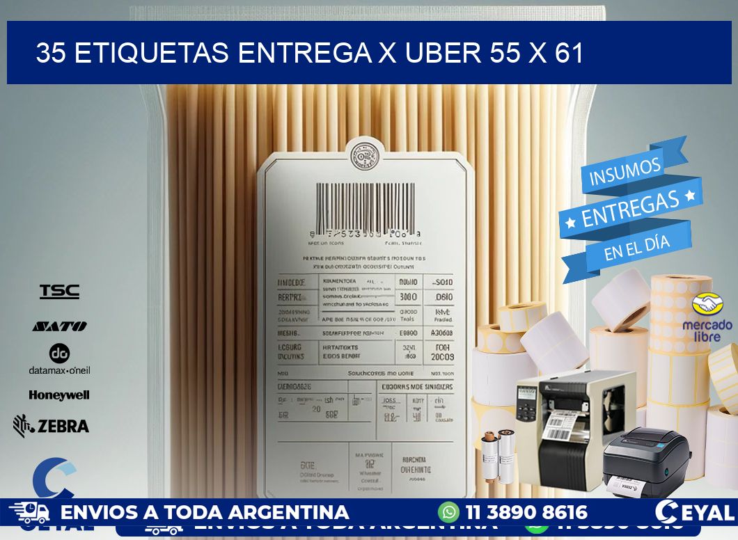 35 ETIQUETAS ENTREGA X UBER 55 x 61