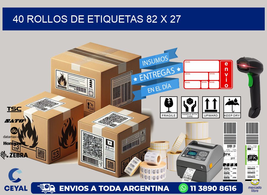 40 ROLLOS DE ETIQUETAS 82 x 27