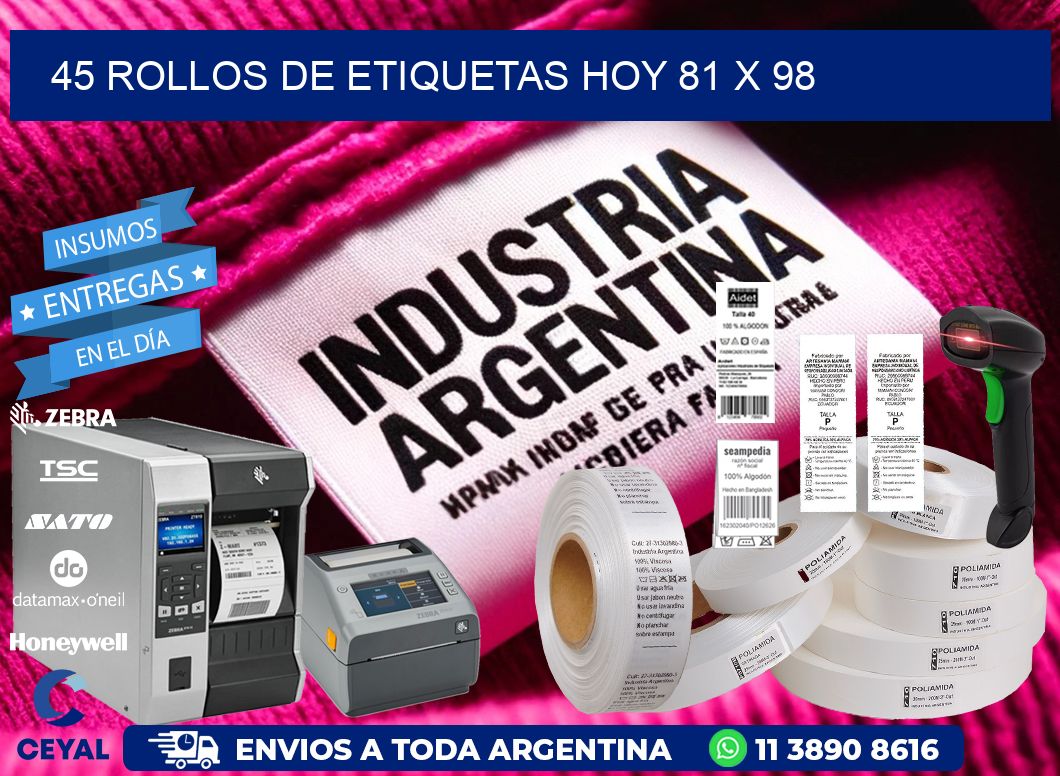 45 ROLLOS DE ETIQUETAS HOY 81 x 98