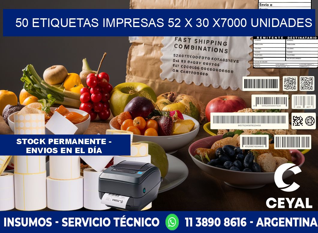 50 ETIQUETAS IMPRESAS 52 x 30 X7000 UNIDADES