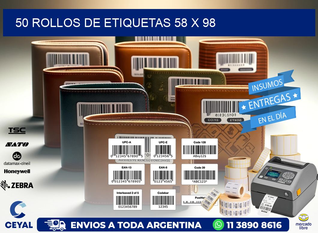 50 ROLLOS DE ETIQUETAS 58 x 98