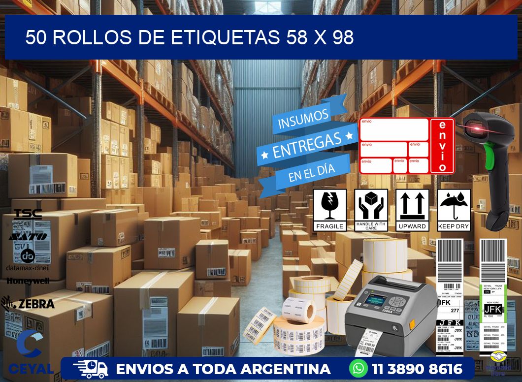 50 ROLLOS DE ETIQUETAS 58 x 98